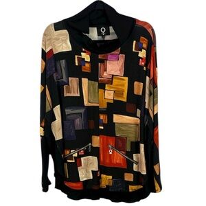 My Soul Multicoloured Graphic Print Relaxed Fit Unique Collar Long Sleeve Top